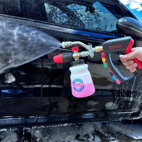 DUSICHIN Pressure Washer Gun Swivel Joint 4000 PSI Snow Foam Cannon Dual-Ended Shift Valve 7 Nozzles, Foam Lance Kit Dual Connector 7 Pressure Washer Tip holders 3/8“ Fitting M22-14 M22-15 DUS2913