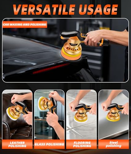 2026 Buffer Polisher, 8-Speed 1200W Power with 2 Batteries & LED Display - Complete Car Buffer Polisher Kit, DA Orbital Buffer for Car Cleaning Kit for Detailing, Polishing,Waxing & Scratch Removal