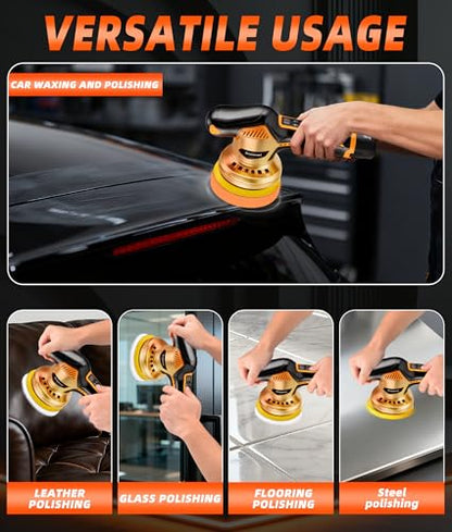 2026 Buffer Polisher, 8-Speed 1200W Power with 2 Batteries & LED Display - Complete Car Buffer Polisher Kit, DA Orbital Buffer for Car Cleaning Kit for Detailing, Polishing,Waxing & Scratch Removal