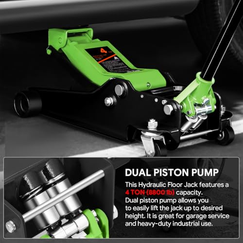DNA Motoring Low Profile Hydraulic Trolley Service/Floor Jack, 4 Ton (8000 lbs) Capacity, Lifting Range 4.5"-20", Green, TOOLS-00307-GR - color: Green, style: 4 ton