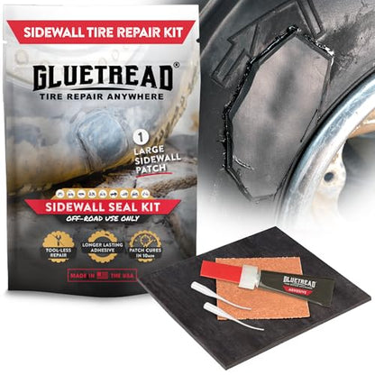 GlueTread Sidewall Tire Repair Kit - Off-Road Tire Patch Kit for ATV and UTV Tires - Large Rubber Patch & Adhesive Glue - Heavy Duty - For Sidewall Damage Repair
