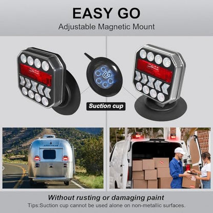 Agrieyes USB-C Wireless Trailer Lights, Adjustable Magnetic Tow Light with Retroreflectors, Rechargeable Towing Light Kit Reverse for Trucks, Boat, RV, Vehicle, Caravan - color: white amber