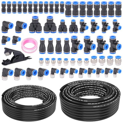 68 Pcs DOT Air Line with Quick Connect Air Fittings Kit 2 Roll 50FT 1/4" and 3/8" DOT Air Lines Kit with 66 Pcs Push Lock Air Line Fittings Pneumatic Push to Connect Air Hose Fitting - size: 68 PCS-50FT 1/4+3/8