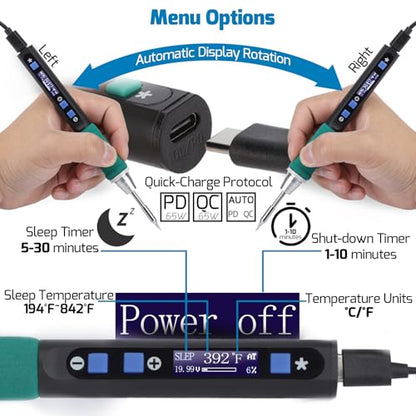 WEP 928D-IV Soldering Iron Kit with Fast Heating with C235 Tip, Dynamic Screen, Compact Digital Soldering Iron with Multi-Functional Cover, Type-C Powering, Sleep Mode, PD and QC Protocols - style: Basic Style