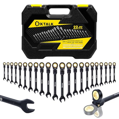 22-Piece Ratcheting Wrench Set with 180° Flex Head & Anti-Slip Design, Metric (6-18mm) and SAE (1/4-3/4") Combination Wrench Set, Professional Grade Chrome Vanadium Steel with Organizer Box