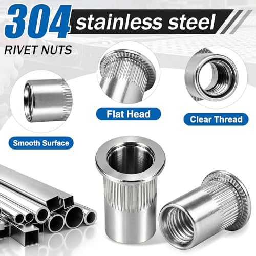 18Pcs 1/2" Rivet Nut, 304 Stainless Steel Flat Head Knurled Rivnuts Threaded Insert Nutsert 1/2"-13 UNC RIV Nuts for Metal, Automotive, Furniture, DIY - size: SS 1/2 -13 18pcs