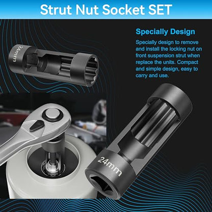 Suspension Strut Socket Tool,5PC Strut Nut Socket 18mm 19mm 21mm 22mm 24mm with 12 Point 1/2" Drive, Easy Remove Strut Nuts - color: 5pc 18/19/21/22/24mm