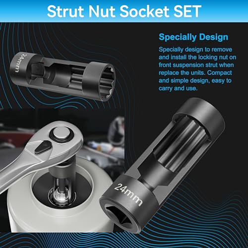 Suspension Strut Socket Tool,5PC Strut Nut Socket 18mm 19mm 21mm 22mm 24mm with 12 Point 1/2" Drive, Easy Remove Strut Nuts - color: 5pc 18/19/21/22/24mm