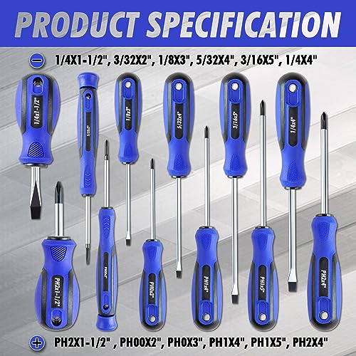 CARTMAN 12-Piece Magnetic Screwdriver Set, Phillips And Flat Hand Tools Set | Magnetic screwdriver set with magnetizer, Phillips and flat tips for appliances, furniture, auto jobs, DIY repairs, and uses. - style: 12 Piece