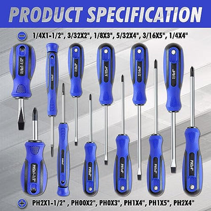 CARTMAN 12-Piece Magnetic Screwdriver Set, Phillips And Flat Hand Tools Set | Magnetic screwdriver set with magnetizer, Phillips and flat tips for appliances, furniture, auto jobs, DIY repairs, and uses. - style: 12 Piece
