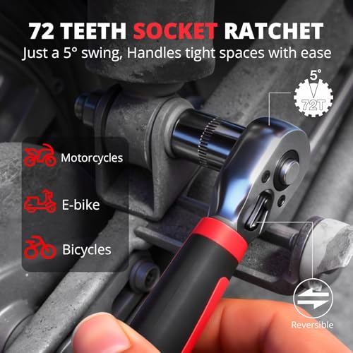 48Pcs 1/4" Mini Ratchet Socket Wrench and Screwdriver Set & Bits | 72-Tooth Ratchet Wrench , Right Angle Ratchet Screwdriver & extension for Auto, motorcycle, Bike Repair & Tight Space DIY
