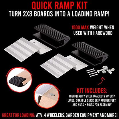 AFA Tooling 2x8 Ramp Kit, Aluminum Ends, Rubber Feet, 1500 lb Capacity | Ramp brackets for wood build a shed ramp or lawn mower ramps for pickups, trailers, ATVs, snowmobiles, and garden tractors - size: 8 Inch