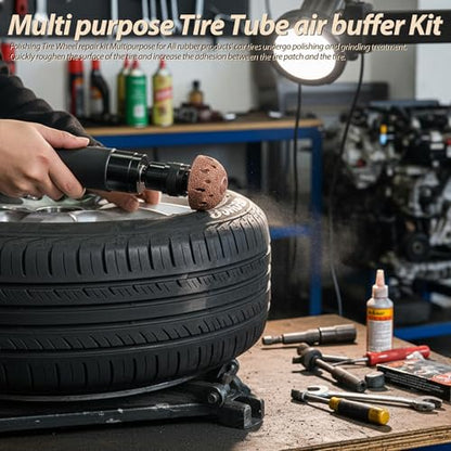 Tire Repair Kit, 2500RPM Low Speed Air Tire Buffer, Pneumatic Tire Repair Tool with 55mm 40mm Tungsten Steel Buffing Wheels, Tire Roller, Tire Inner Liner Scraper for Tire Repair Patch Tools