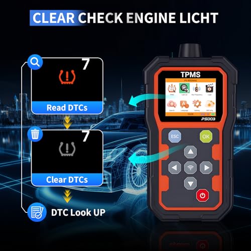 PS003 TPMS Programming Tool OBD2 Scanner, Tire Pressure Sensor Relearn Diagnostic Tool, Check Engine Light Code Reader for Cars Mechanics