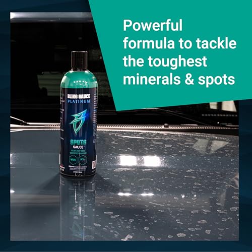 Bling Sauce Platinum Spots Sauce, Heavy-Duty Hard Water Spot Remover for Cars, Trucks, SUVs, 24oz. | Heavy duty mineral deposit remover clings to glass, chrome, paint and polished metal to dissolve hard water spots safely - style: Spots Sauce