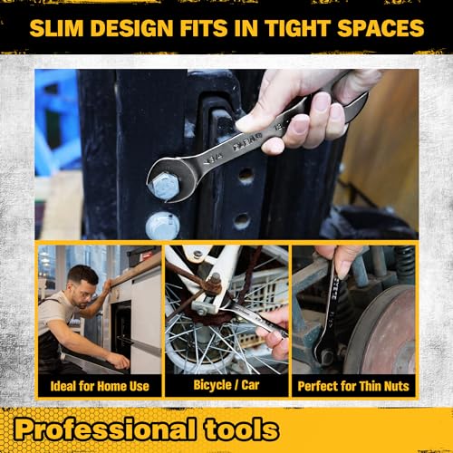 ELEAD 19-Piece Super-Thin Open End Wrench Set, Metric 5.5–27 mm & SAE 1/4"-1-1/16", CR-V Nickel Plated, 3 mm Thickness Ultra-Slim Wrench Set for Tight Spaces, Durable Roll-Up Pouch for Mechanics - color: 19-piece Super-thin Metric&sae Black