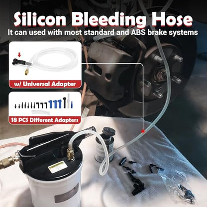 3L Brake Bleeder Vacuum Pump Kit with 1L Refilling Bottle and 18pcs adapters,One Person Pneumatic Brake Fluid Bleeder Kit Suitable for Most Brake Mast Cylinder - size: 3L+adapters