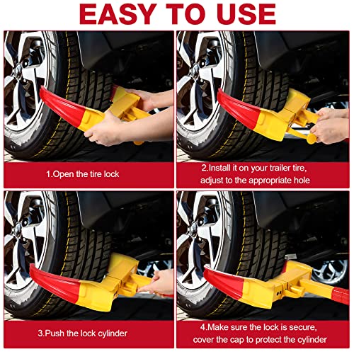 2 Pcs Wheel Lock for Cars, Heavy Duty Trailer Wheel Lock Universal Security Anti Theft Tire Clamp for Vehicles Boot Camper SUV ATV Boat Motorcycle Deterrent(Red) - color: Red