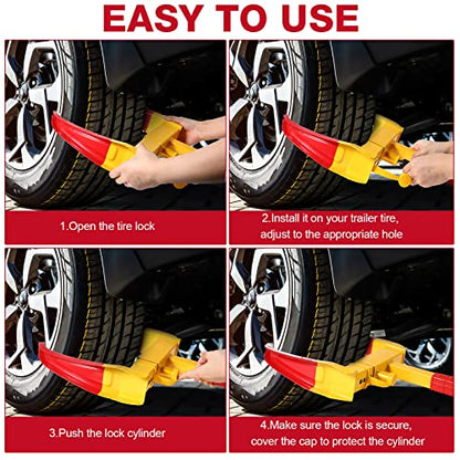 2 Pcs Wheel Lock for Cars, Heavy Duty Trailer Wheel Lock Universal Security Anti Theft Tire Clamp for Vehicles Boot Camper SUV ATV Boat Motorcycle Deterrent(Red) - color: Red