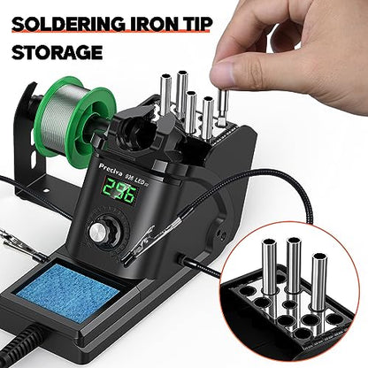 Preciva 926 III 130W MAX Digital Soldering Station with Auto Sleep & Calibration | Complete Kit Includes 5 Tips, Helping Hands, Solder Wire, Solder Wick | °C/ºF Display - size: 926 III
