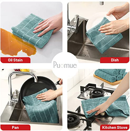 Puomue Microfiber Kitchen Towels and Dishcloths Set, 26 X 18 Inch and 12 X 12 Inch, Set of 12 Bulk Lint Free Dish Towels for Drying Dishes, Lake Blue - color: Lake Blue