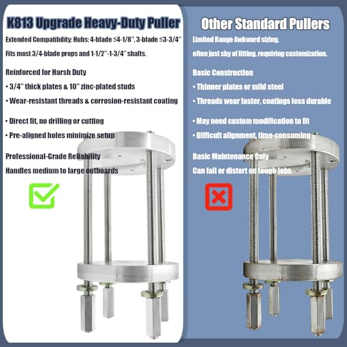 K813 Boat Prop Puller for 3 & 4 Blade, Marine Propeller Puller Kit, Heavy-Duty Boat Propeller Removal Tool Upgrade from K812, for 1-1/2" to 2" Prop Shafts, for Hub up to 3.75" 3-Blade, 4.125" 4-Blade