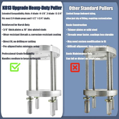 K813 Boat Prop Puller for 3 & 4 Blade, Marine Propeller Puller Kit, Heavy-Duty Boat Propeller Removal Tool Upgrade from K812, for 1-1/2" to 2" Prop Shafts, for Hub up to 3.75" 3-Blade, 4.125" 4-Blade