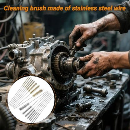 RAWILL 16Pcs Tube Cleaning Brush, Brass Stainless Steel Engine Cleaning Brushes, 12 Inch Long Round Wire Pipe Cleaner for Deep Pipes, Auto Parts, Engine Parts, 8 Sizes