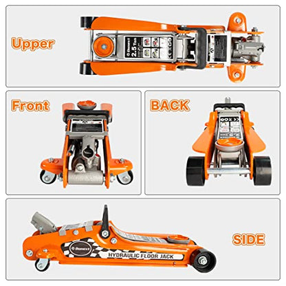 2.5 Ton Steel Floor Jack, Low Profile Hydraulic Racing Floor Jack, Heavy-Duty Racing Floor Jack with Single Piston Lift Pump, Lifting Range 3-3/8" - 14-15/16" - size: 2.5T Single Pump