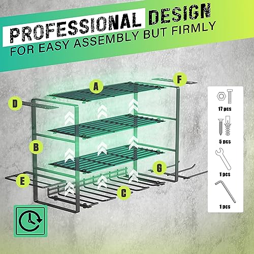 SUNALLY Power Tool Organizer, 4 Drill Holder Wall Mount, Garage Tool Organizer and Storage with Screwdriver Holder, Garage Organization, 4 Layer Cordless Drill Holder with Hammer Holder - style: 4 Drill Holders G
