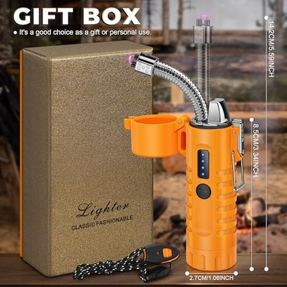 Lafagiet Electric Lighter, USB C Rechargeable, with LED Battery Display, Flashlight, 360° Flexible extendable Arc Lighters for Candle, Camping, Outdoor Adventure - color: Lf51-orange
