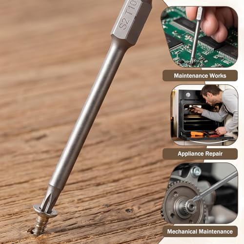 11 Pcs Security Torx Bit Set Tamper Proof Torx Bit Set, Magnetic Star Screwdriver Bits Sets, S2 Steel 1/4 Hex Shank Torque Security Bits T6-T40, 4 Inch Length for Deeper Work