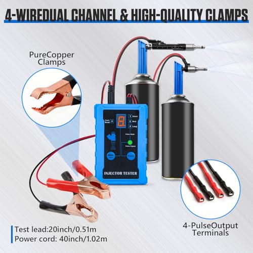 Universal Fuel Injector Tester and Cleaner Tool Kit, DIY Cleaning Tool Kit | 4 Size Cleaning Adapters, 4 Wire Dual Channel for 12V/5V Output Power