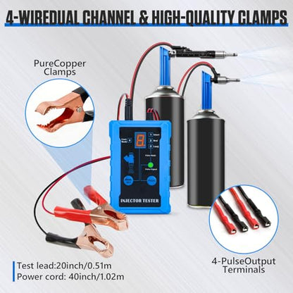 Universal Fuel Injector Tester and Cleaner Tool Kit, DIY Cleaning Tool Kit | 4 Size Cleaning Adapters, 4 Wire Dual Channel for 12V/5V Output Power