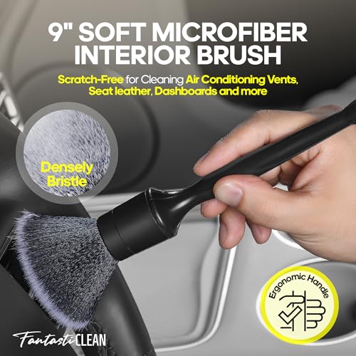 Fantasticlean Car Interior Detailing Kit, Leather Cleaner Brush Set, 9PCS | Car Interior Brush Kit, Horse Hair Leather Brush for Car Detailing, Scratch-Free Leather Cleaner Applicator, Cleaning Cloth - size: IT-ACS04-NT