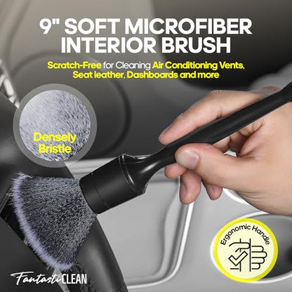 Fantasticlean Car Interior Detailing Kit, Leather Cleaner Brush Set, 9PCS | Car Interior Brush Kit, Horse Hair Leather Brush for Car Detailing, Scratch-Free Leather Cleaner Applicator, Cleaning Cloth - size: IT-ACS04-NT