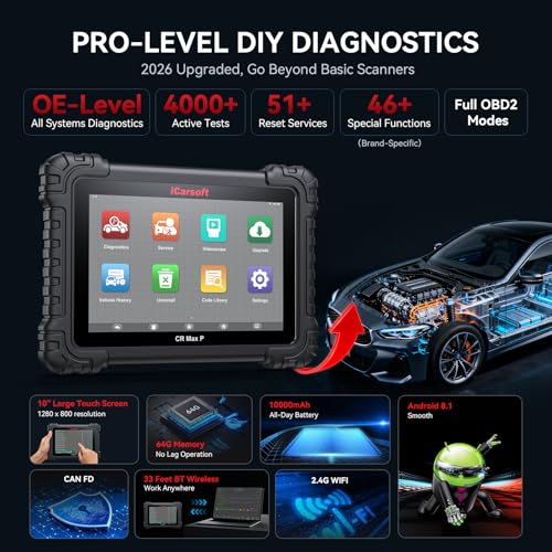 iCarsoft CR MAX P Bidirectional Scan Tools 10-inch Full Systems Diagnostic Tool Up to 50 Services All Active Test OBD2 Scanner ECU Coding AutoVIN CAN FD/DoIP Lifetime Free Update for 10000+ Cars