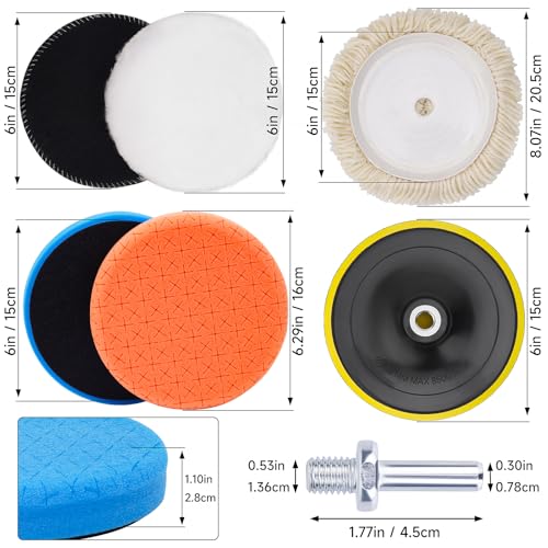 10pcs Polishing Buffing Pads for Drill,6 Inches Car Polishing kit | Car Foam Buffing Sponge Pads Kit with M14 Drill Adapter,Polishing Pad Kit for Car Buffer Polisher, Polishing and Waxing