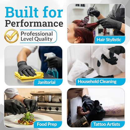 Hand-E Touch Black Nitrile Black Disposable Gloves Large, 200 Count - BBQ, Tattoo, Hair Dye, Cooking, Mechanic Gloves - Powder and Latex Free - style: Large