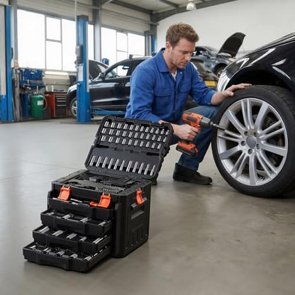 VEVOR Mechanics Tool Set, 256-Piece Mechanic Tool Kit, 1/4 in, 3/8 in, and 1/2 in Drive, SAE and Metric Socket Set, Wrenches, Screwdriver Bits, Accessories, and Storage Case, for Automotive Repair - size: 1/4"&3/8"&1/2", style: 256 PCS