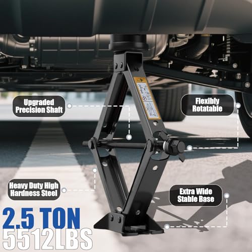 Scissor Car Jack Kit 2.5 Ton (5512 lbs) Portable Tire Changing Kit | Universal Heavy Duty Car Lift with Lug Wrench, Rubber Jack Pad, Emergency Spare Tire Repair Jack Tool for Tesla Sedan SUV MPV