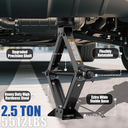 Scissor Car Jack Kit 2.5 Ton (5512 lbs) Portable Tire Changing Kit | Universal Heavy Duty Car Lift with Lug Wrench, Rubber Jack Pad, Emergency Spare Tire Repair Jack Tool for Tesla Sedan SUV MPV