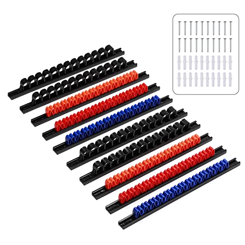 CASOMAN 10 pcs Screwdriver Organizer and Wrench Organizer, Wall Mount, Hand Tool Holder, Plastic Rail Wrench Hanger with Clips - size: 10pcs