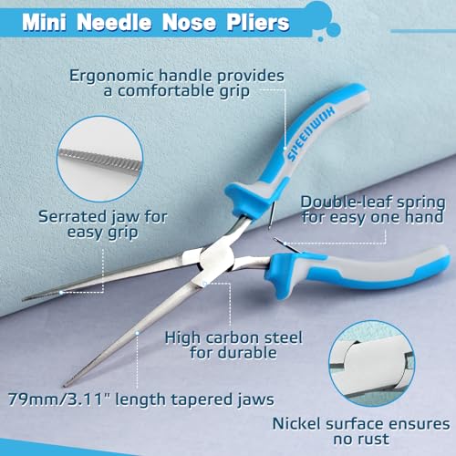 SPEEDWOX 7-Inch Micro Extra Long Needle Nose Pliers with Serrated Jaw | 79mm Longer Jaws Mini Size, Fishing Pliers, Jewelry Making, Hook Removing, Hand Tools, Spring loading one-handed Operate - style: Micro Extra Long Needle Nose Pliers