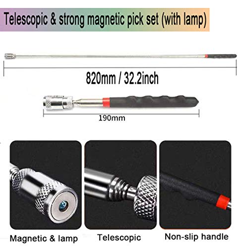 10Pcs Precision Pick & Hook Set with Scraper and Magnetic Telescoping Tool Kit Mechanic Hook Picks Tools Set for Remove Automotive Electronics Maintenance Hoses Gasket Hand Pick Up Tools