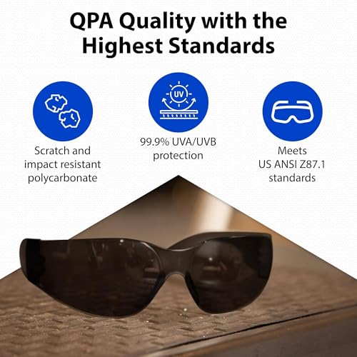 Quest Anti-Fog Safety Glasses, Polycarbonate Eye Protection, Men & Women | Anti-fog safety goggles for shooting, lab and construction; lightweight eye protection - color: Smoke, size: Pack of 24