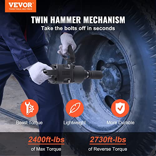 VEVOR 1 Inch Air Impact Wrench, Up to 2730 ft-lbs Reverse Torque Output 1" Pneumatic Impact Gun Lightweight w/ 2 Handles for Heavy Duty Repairs and Maintenance - size: 22*5.3*4.9inches, style: Wrench