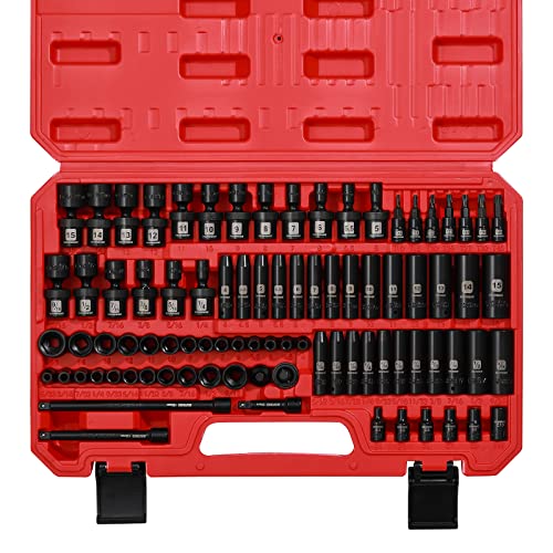 MIXPOWER 86PCS 1/4" Drive Master Impact Socket Set, Universal/Deep/Standard/Torx/Inverted Torx Socket, Impact Grade, Metric&SAE, 6 Point - size: 1/4" Drive