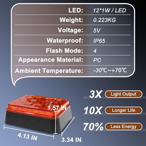 Amber Emergency Strobe Lights 2PCS, 12 Led Magnetic Flashing Safety Beacon Lamps for Trucks Vans Trailers Cars, Wireless Rechargeable Battery Powered Caution Light - color: Amber