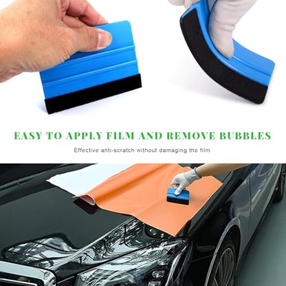 Yourkar 2 PCS Window Tint Kit Tools, Professional Vinyl Wrap Kit with Plastic Squeegee & Felt Squeegee, Universal Privacy Film Installation Tint Tools for Vehicle Glass Home (Blue) - color: Blue